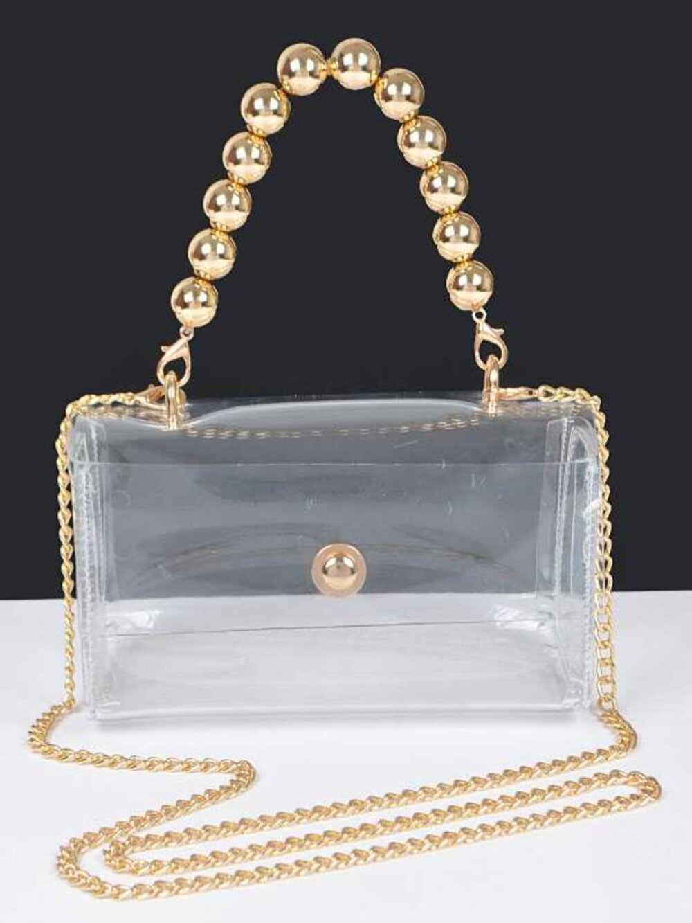 BNWT Brand New Transparent Gold Bead Top Handle Stadium Bag Cleared Bag